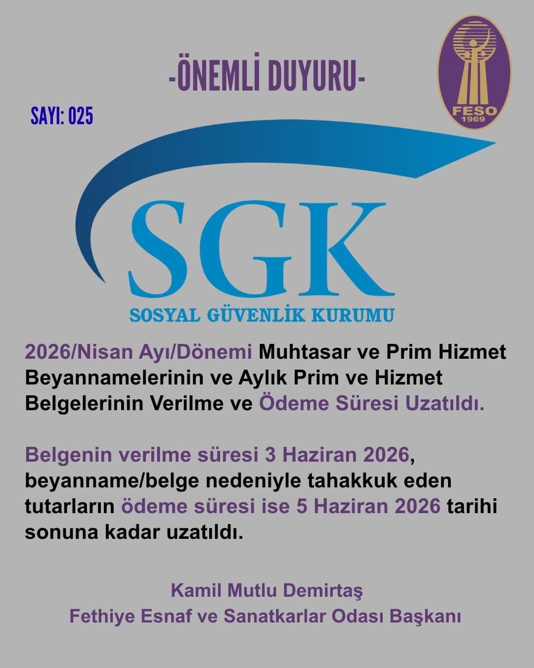 2026/Nisan Ayı/Dönemi Muhtasar ve Prim Hizmet Beyannamelerinin ve Aylık Prim ve Hizmet Belgelerinin Verilme ve Ödeme Süresi Uzatıldı. - Galeri 1