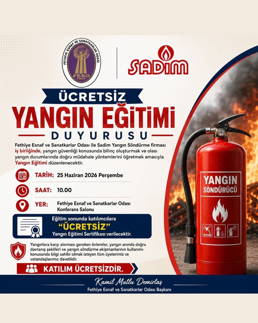 ÜCRETSİZ YANGIN EĞİTİMİ DUYURUSU - Galeri 1