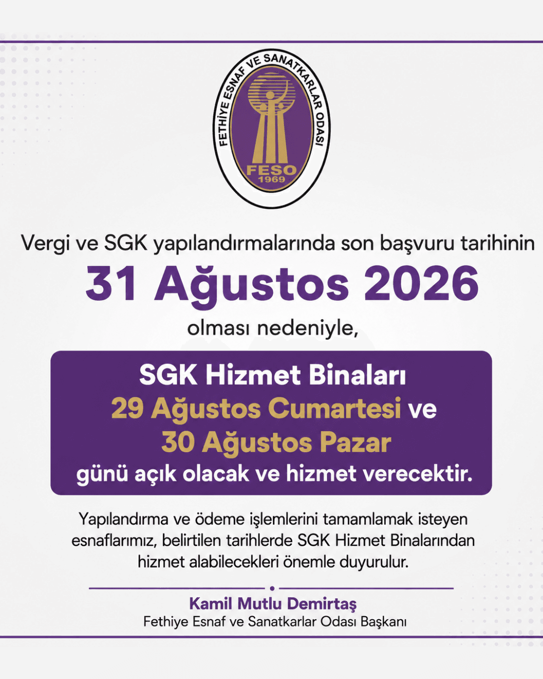 Vergi ve SGK yapılandırmalarında son başvuru tarihinin 31 Ağustos 2026 olması nedeniyle, SGK Hizmet Binaları 29 Ağustos Cumartesi ve 30 Ağustos Pazar günü açık olacak ve hizmet verecektir. - Galeri 1
